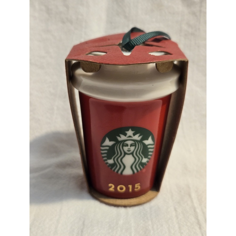 Starbucks 2015 Ceramic Holiday Cup‎ Christmas Tree Ornament LIMITED EDITION New